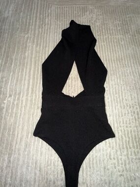 AQ/AQ Black Textured V-Neck Dress